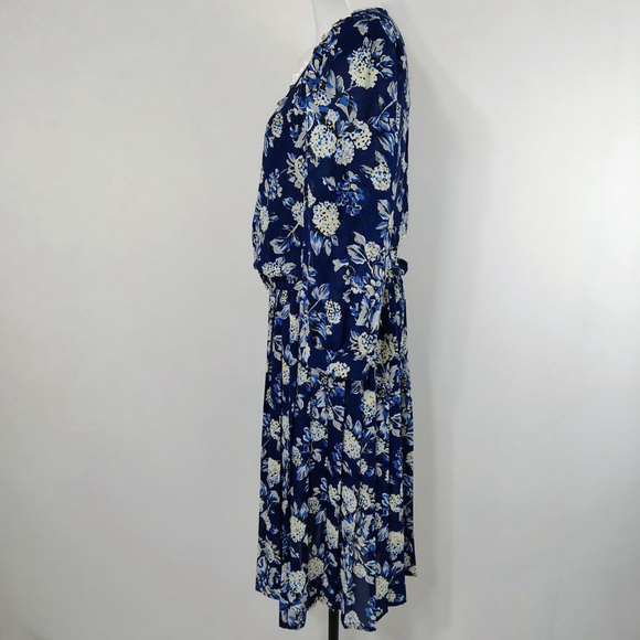 Vintage 80s Lisa II Women's Blue Floral Blouson Midi Dress size 12 Cottagecore - Picture 4 of 9